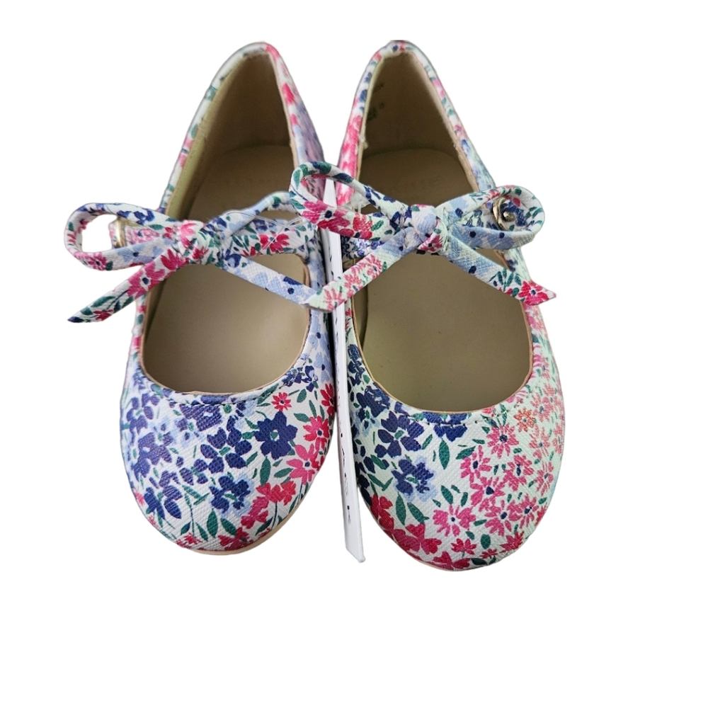 Janie and Jack pink and blue floral Mary jane flats Sz 6 NWT